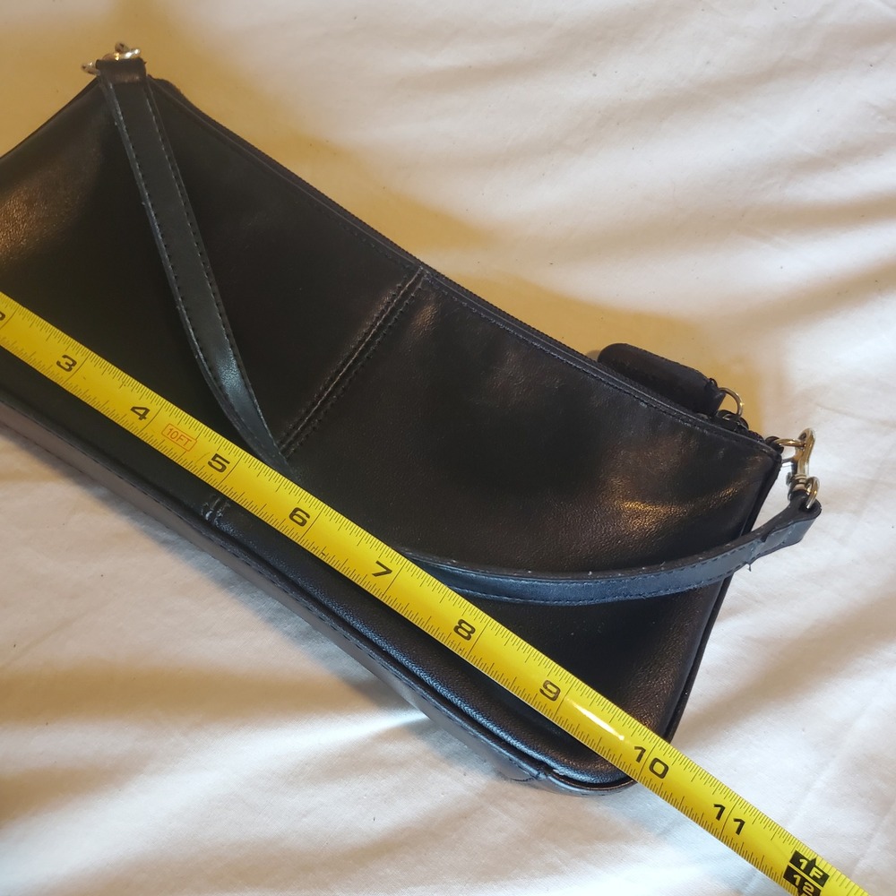 Vintage Black Leather Baguette Shoulder Bag Minimalist Y2K Clutch - Picture 8 of 8